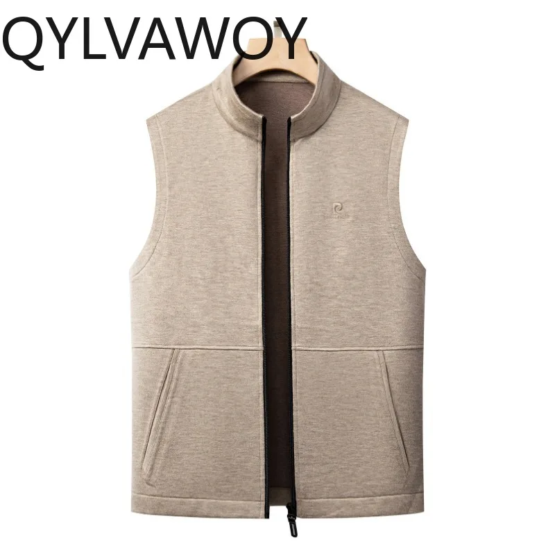 

Мужской жилет QYLVAWOY без рукавов с воротником-стойкой, весенне-осенний, из смесовой шерсти и кашемира, вязаный, Veste Homme