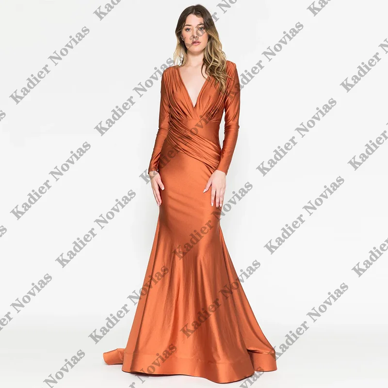 robes-de-demoiselle-d'honneur-sirene-orange-a-manches-longues-personnalisees-grande-taille-decollete-en-v-robe-d'invitees-de-fete-de-mariage-pour-femmes