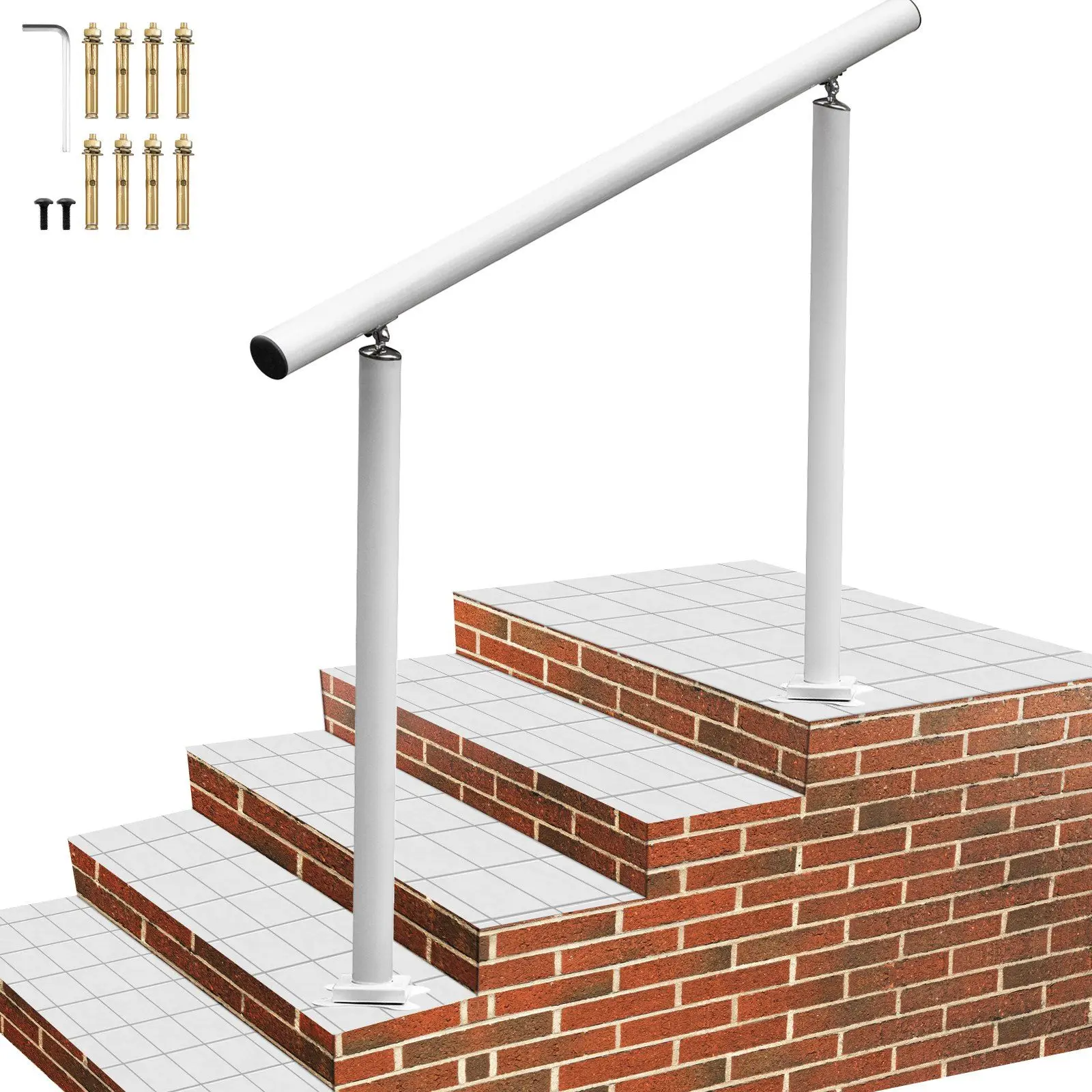 

4FT Outdoor Stair Railing Kit – Adjustable Angle, White Aluminum – Handrail for 1-4 Steps (Elderly-Friendly & Weatherproof)
