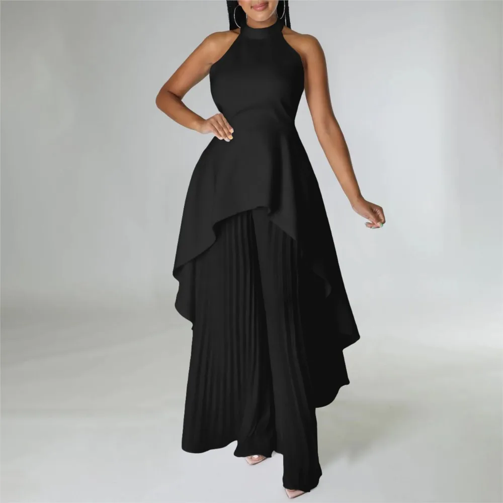 Top lungo senza schienale con scollo all'americana sexy Top estivo da donna Pantaloni a gamba larga pieghettati Set da 2 pezzi Elegante abito da festa femminile 2025
