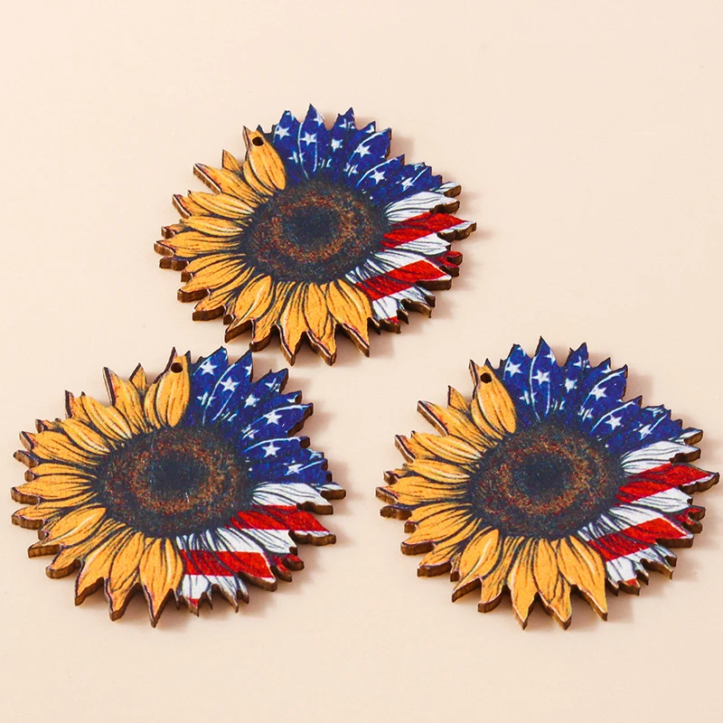 Leslie 10 Stück Holz-Sonnenblumen-Charms für die Schmuckherstellung, Sonnenblumen-Muster-Anhänger, DIY-Ohrringe, Halsketten, Zubehör – Detail 6