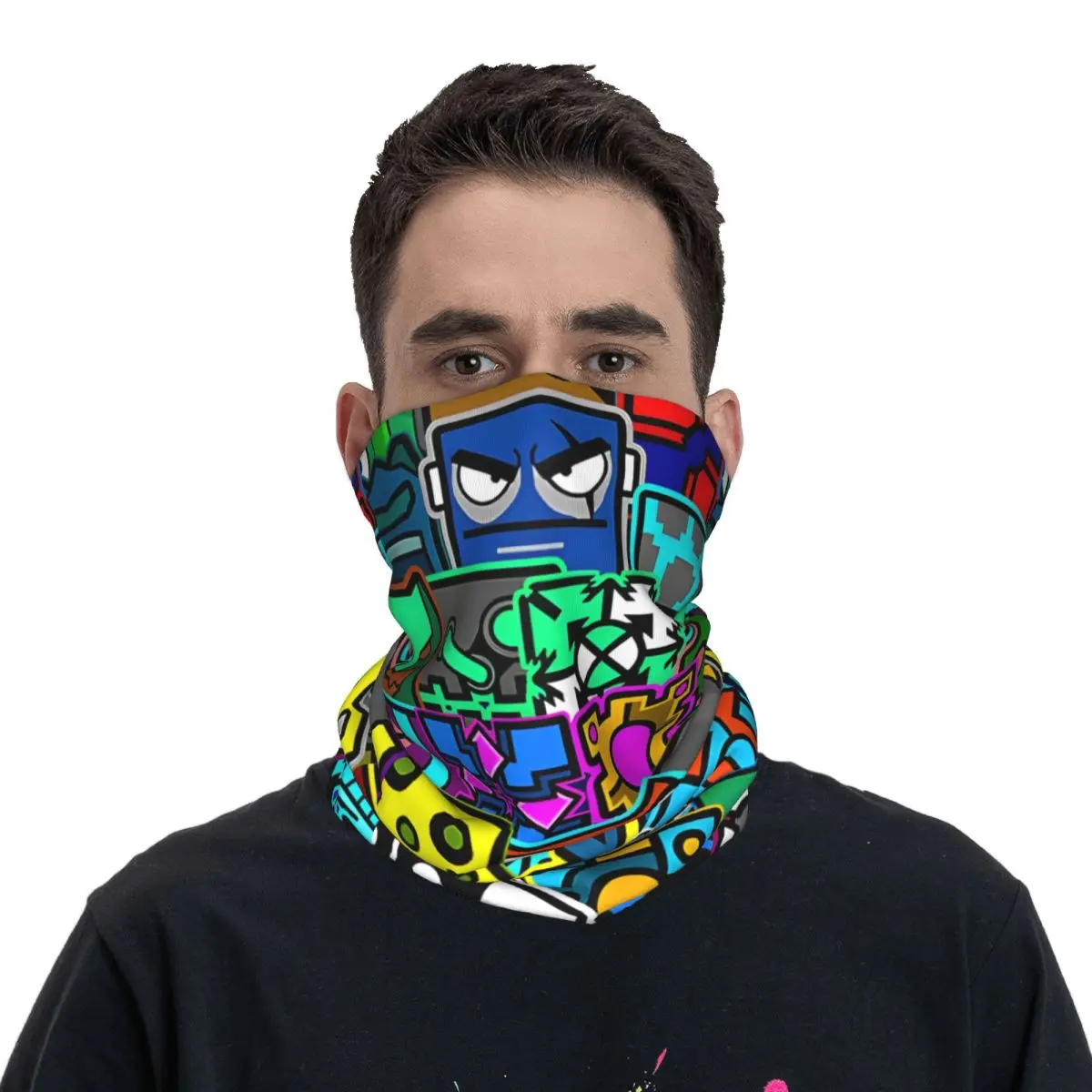 Geometrie Patroon Motorcross Bandana Nek Gaiter Gedrukt Geometrie Dash Spel Gezicht Sjaal Bivakmuts Unisex Volwassen Wasbaar