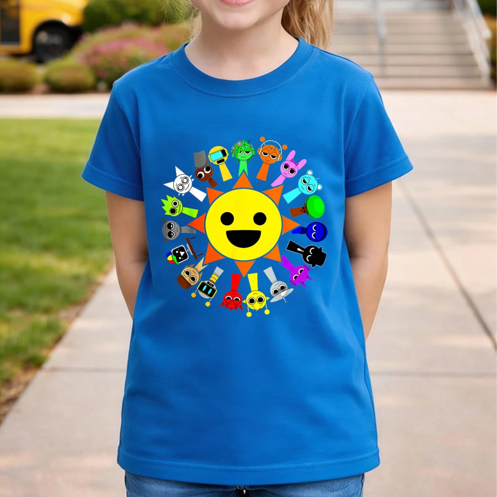 Sprunki Incredibox Sun All Characters Kids T-Shirt Cartoon Game Graphic Casual Cotton Short  Tee for Boys Girls Sprunki Fan Gift