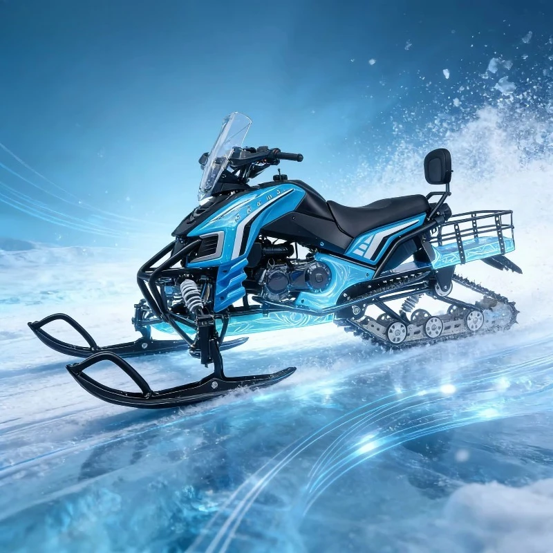 180cc 4 Stroke Gas Snowmobile Front Dual Ski Rear Track Windshield Seat Backrest Cargo Rack Winter Off Road Snow Tracked Sled