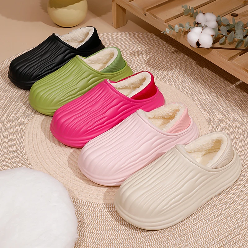 

Waterproof Winter Slippers Women Men Cozy Fleece Lined Indoor Outdoor Non-Slip Warm House Shoes