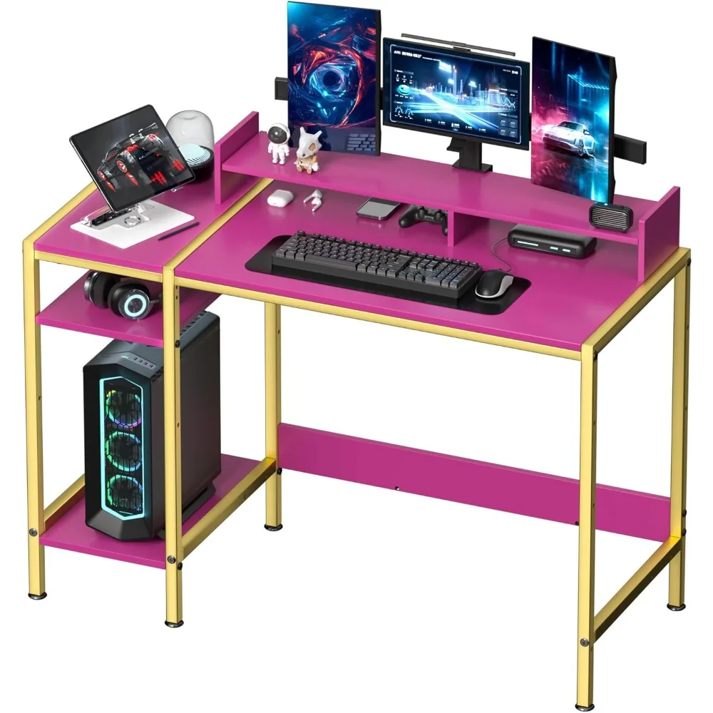 

Computer Gaming Desk - 39" Home Office Desk with Storage, Writing Desk with Monitor Stand, Modern Simple Study Corner Table