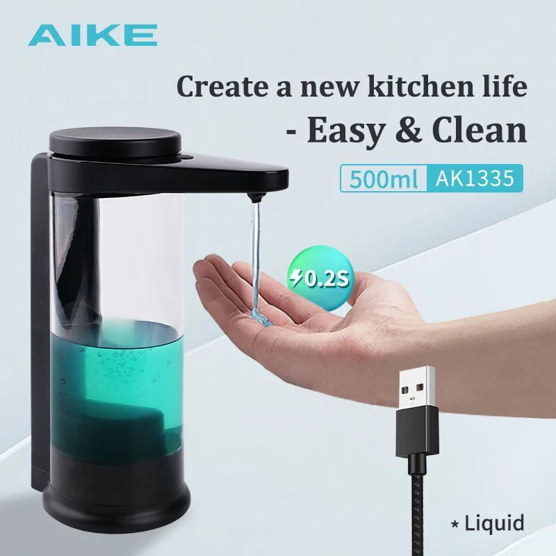 AIKE Automatic Liquid Soap Dispenser For Kitchen Soap Detergent Dispenser For Dishes Washing USB Rechargeable Sensor Dispenser