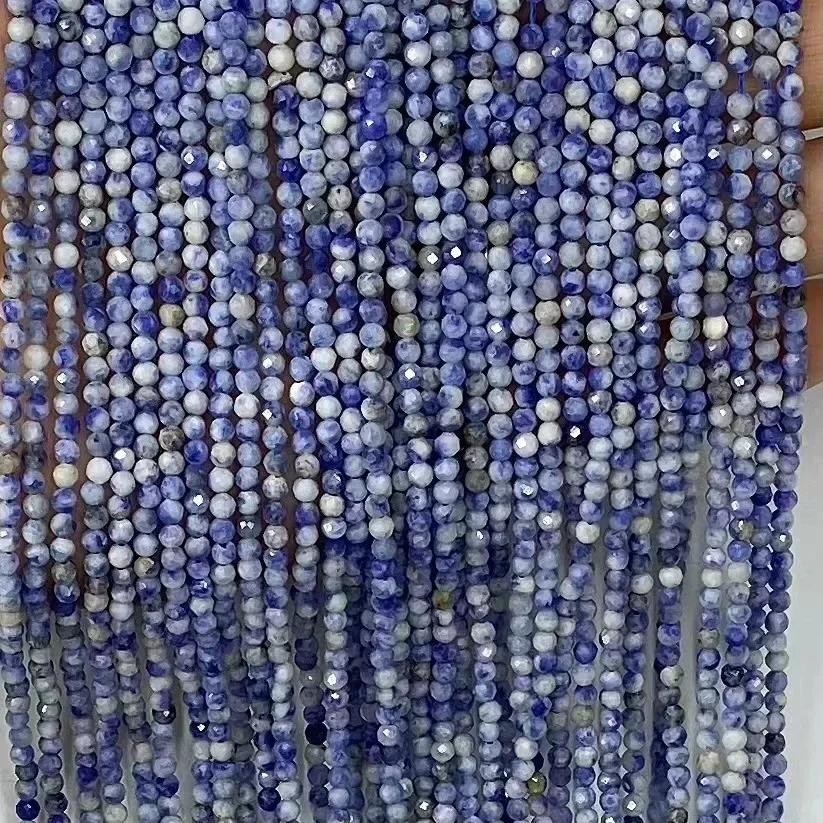 Natural Blue Spot Facted Round Loose Beads  Women Jewelry Making DIY Bracelet Necklace 38cm Accessories Manufacturer Wholesale