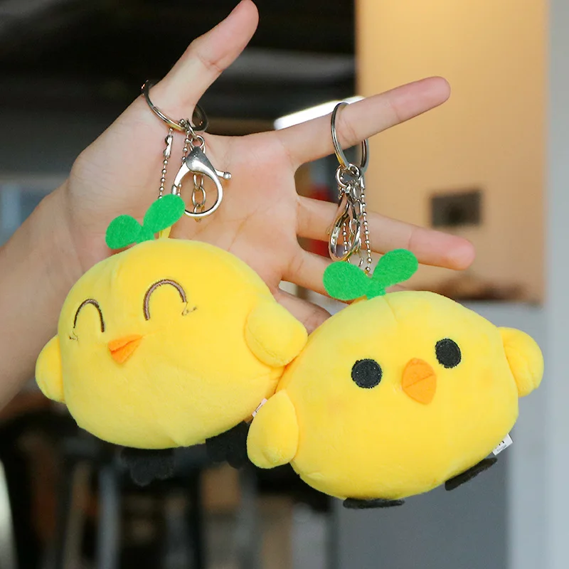 Cute Sprout Yellow Chick Plush Keychain Soft Fluffy Chicken Stuffed Doll Pendant Cartoon Animal Backpack Charm Key Ring Decor