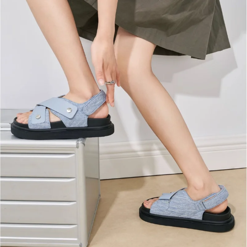 Sandalias Brand Women Sandals Summer 2023New Denim Comfort Women Shoe Open Toe Platform Sandals Allmatch Rome Shoe Beach Shoe슬리퍼