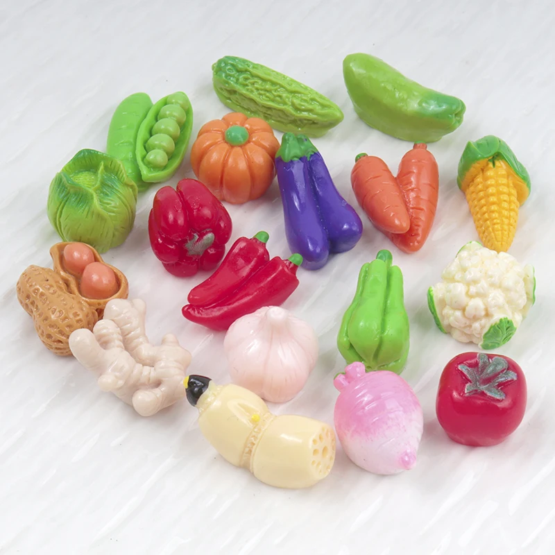 10/100pcs Fruit Slice Corn Bitter Gourd Resin Cabochon Miniature Simulation Fruit Vegetable DIY Dollhouse Kitchen Accessories