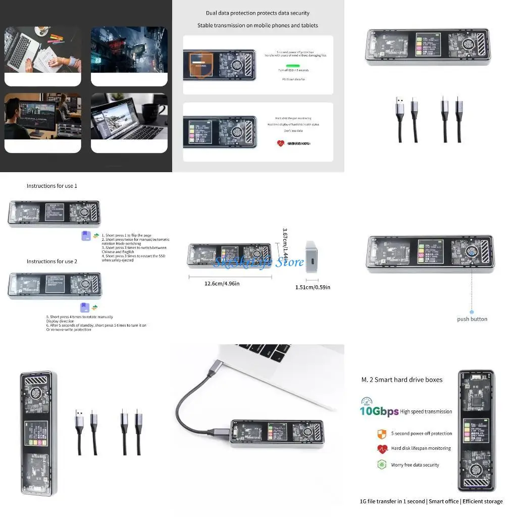 

E65E M.2 NVMe External SSD Adapter Enclosure for 2280 2242 2230 Converter Case