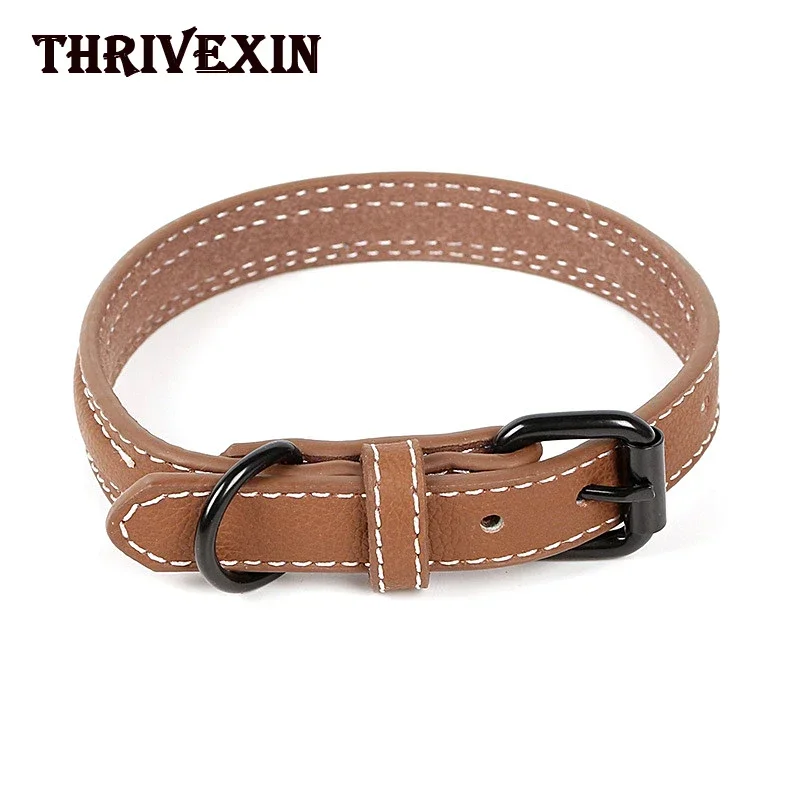 Leather Dog Collar Heavy Duty Dog Collar Genuine Leather Alloy Hardware Double D-Ring Best for Small Medium Dogs Size Adjustable