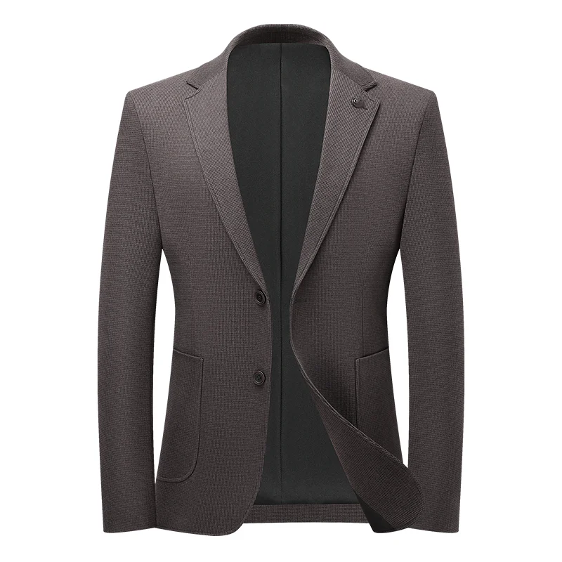 Men Coffee Timeless Suit Jacket Executive Style Blazers Gentlemen Slim Fittting Attire Knitted Garment Business Office