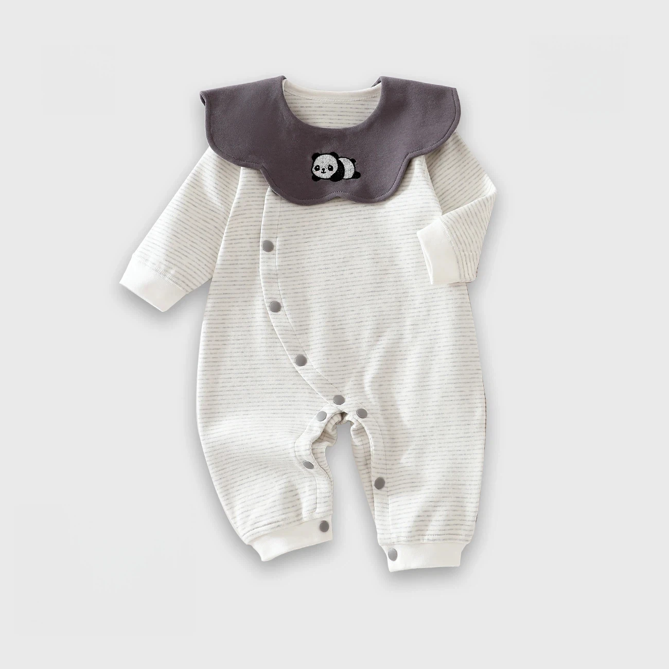 Newborn Side-Opening Striped Jumpsuit, Class a Pure Cotton Baby Long-Sleeve Romper, Spring and Autumn Base Layer Crawling Suit