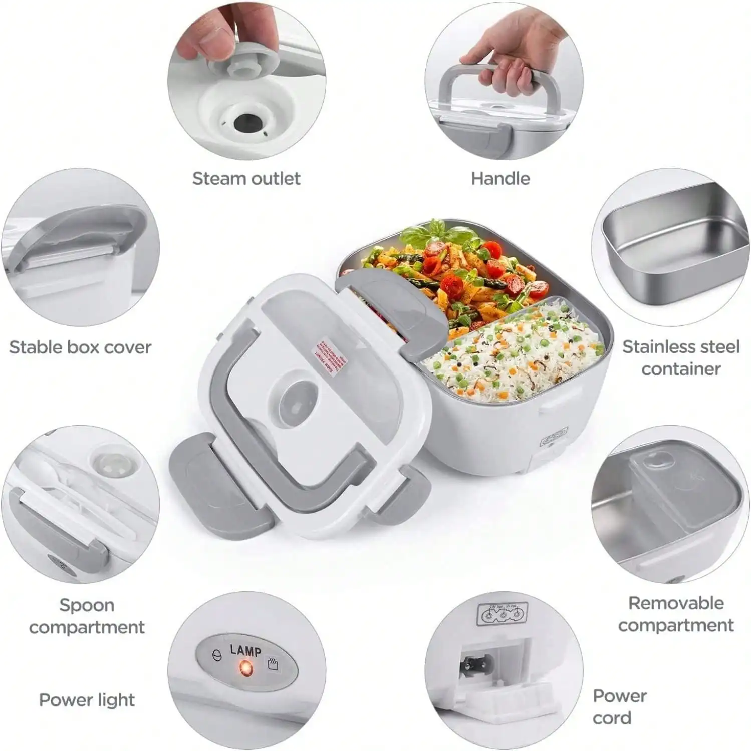 3-In-1 Electric Heating Lunch Box, 80W Food Heater, Hot Lunch Box, Food Insulated Box, Suitable For Insulation/Car/Outdoor/Home/School/Office/Travel, 12V/24V/110V