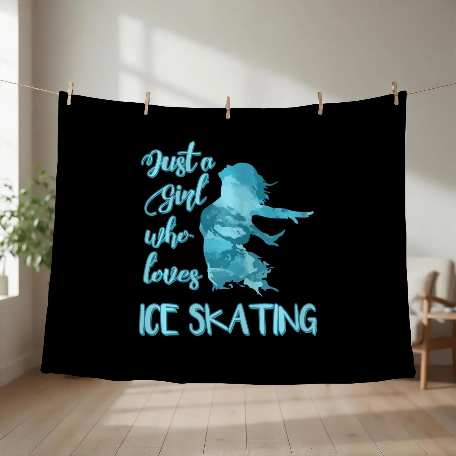 Just a Girl who Loves Ice Skating Figure Skater Throw Blanket couch cozy soft plush fuzzy picnic outdoor blanket