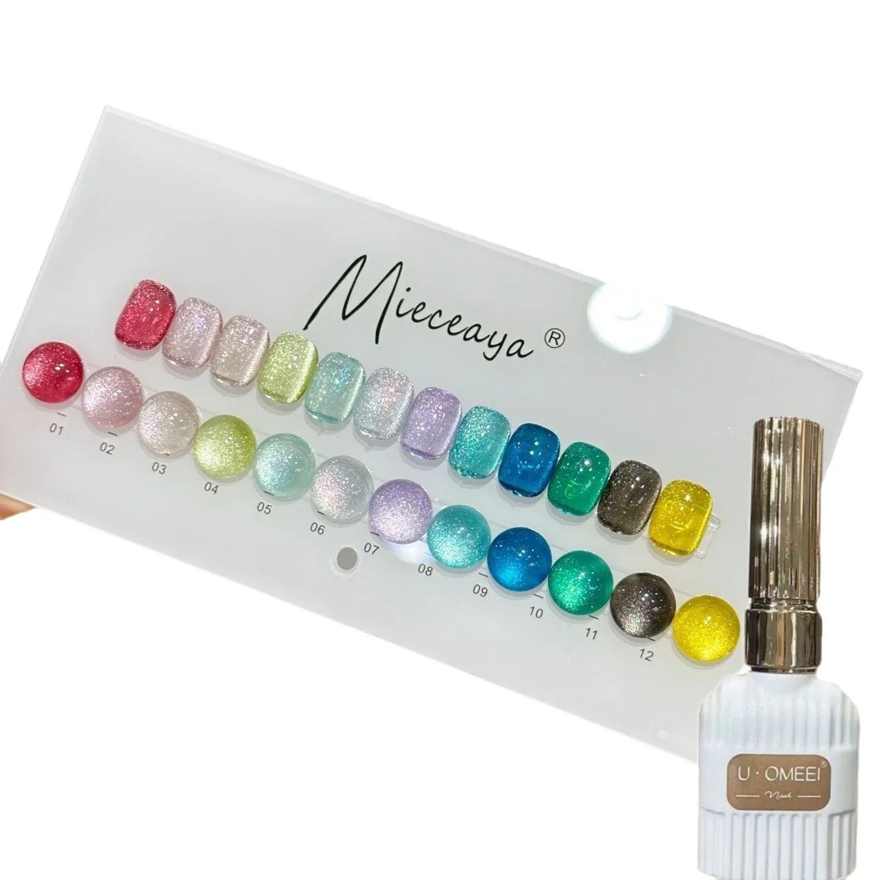

U Omeei 12 Colors Korean Style Cat Eye UV Gel Polish Set OEM Private Label Diamond Glitter Disco Nail Art Supplies 40-Day Wear