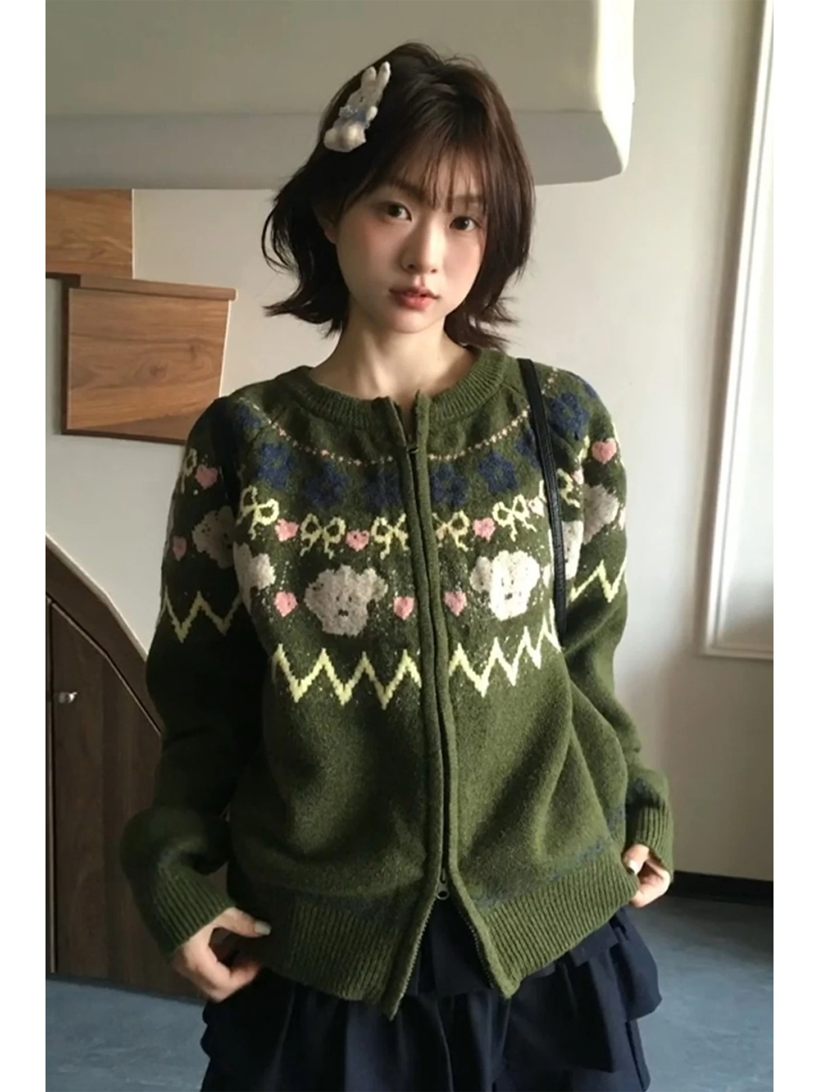 

Женский вязаный кардиган в стиле ретро Fair Isle, свободный, мягкий, уютный, зимний, повседневный, с длинными рукавами, вязаный топ