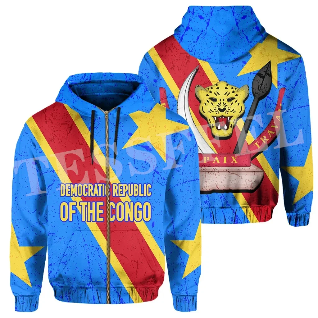 NewFashion Africa Country Congo Leopard Flag Tribel Tattoo Retro Tracksuit Harajuku 3DPrint Unisex Casual Funny Jacket Hoodies B