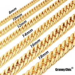 6/8/10/12/14/16/18mm Women Men's Gold Color Cuban Link Chain Necklace & Bracelet Stainless Steel Jewelry Christmas Gift 7-40inch