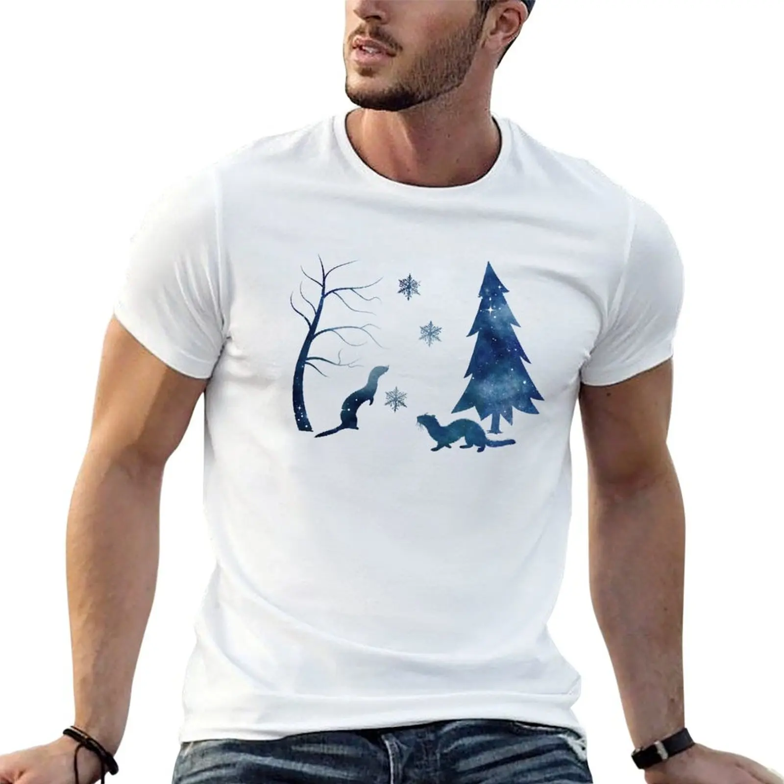 Ferret Winter Silhouette T-Shirt Big Size Short Sleeve Tee for Men