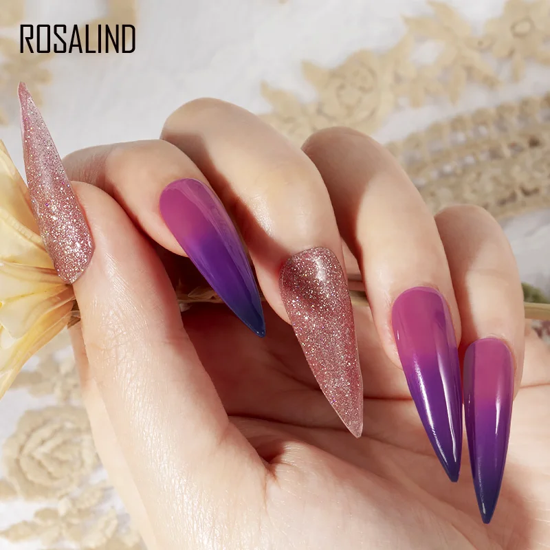 ROSALIND Thermal Nail Polish Temperature Changes Color UV Glitter Nail Gel Semi Permanent Varnishes Base Top All For Nails Art