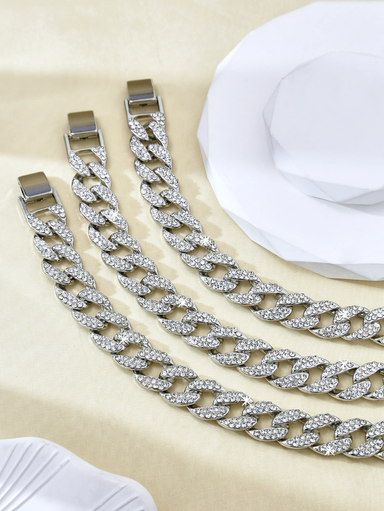 Fashion Sweet Cool Cold Wind Senior Sense Of Stainless Steel Full Of Diamonds Geometric Chain Bracelet For Men And Women