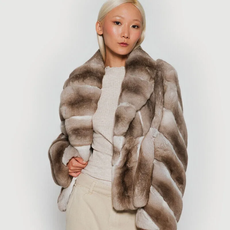 

Women Elegant Real Rex Rabbit Fur Coat Fashion Khaki Lapel Natural Fur Jackets Winter Genuine Rex Rabbit Fur Warm Outwear