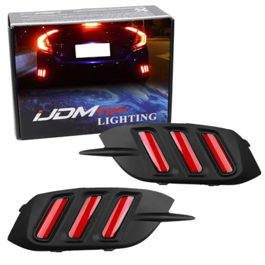 

JDM Style Red Lens LED Bumper Reflector Lamps for 2016-2021 Honda Civic Sedan Compatible as Tail Brake and Rear Fog Lights Dura