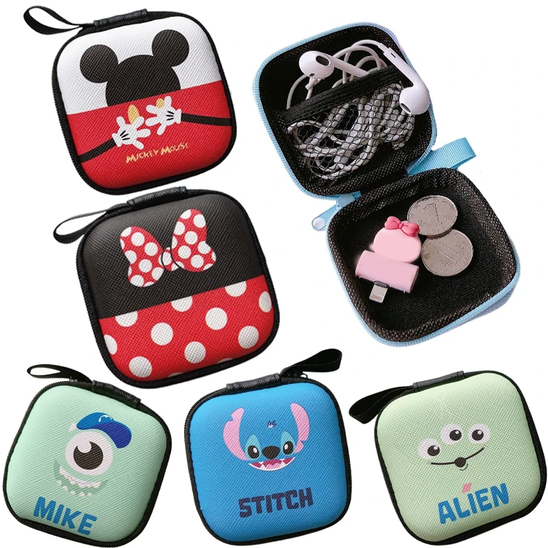 

Disney Mickey Headphone Case Anime Portable Headphone Storage Bag Women Coin Purse Lipstickmemory Card USB Cable Storage Bags