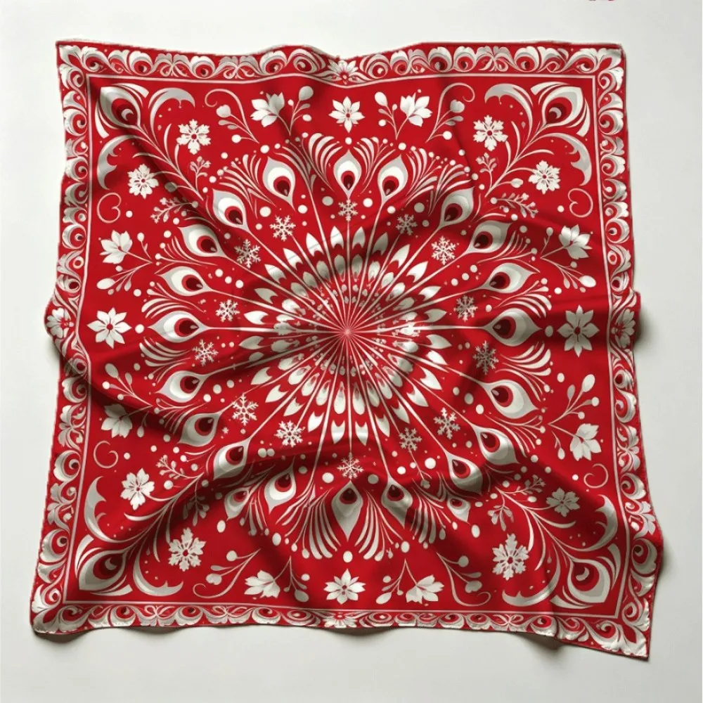 Vibrant red floral peacock snow print Women Lightweight Square Scarf, Portable Multi-scene Wear Exquisite Gift