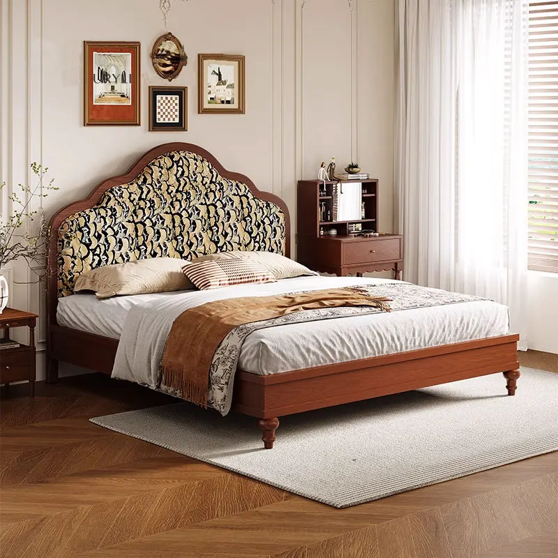 French retro bed Yunxi home double Sylvie bed ash wood solid wood bed