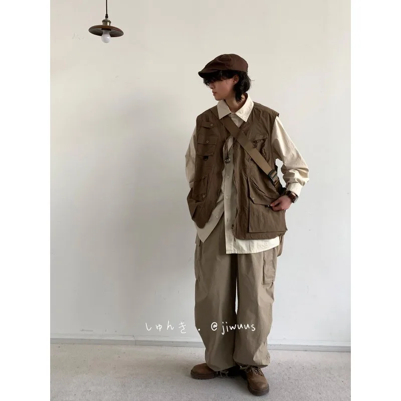 

Japanese Retro Loose Tooling Vest Multi-pocket Outdoor Function Boys and Girls Ami Kaji Camping Tactical Vest Men's Clothing