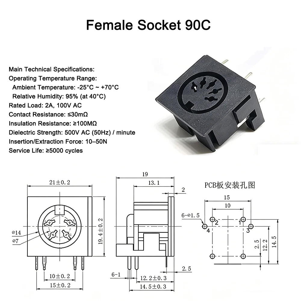 100 Stück Lötanschluss DIN 3 4 5 6 7 8 Pin DIN-Stecker-Buchse mit Kunststoffgriff + Buchse mit gepelstem Panel-Mount-Chassis – Detail 4