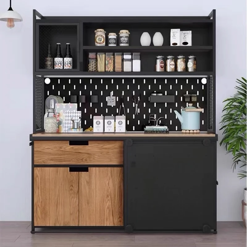 Multifunctional commercial wrought iron meal side meal preparation, solid wood against the wall tea cabinet home customization