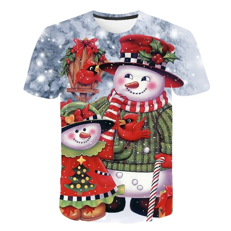 

New Summer 3D Christmas Tree Santa Claus Printing T Shirt Snowman Reindeer Graphic T-shirts For Men Kids Funny Short Sleeves Top