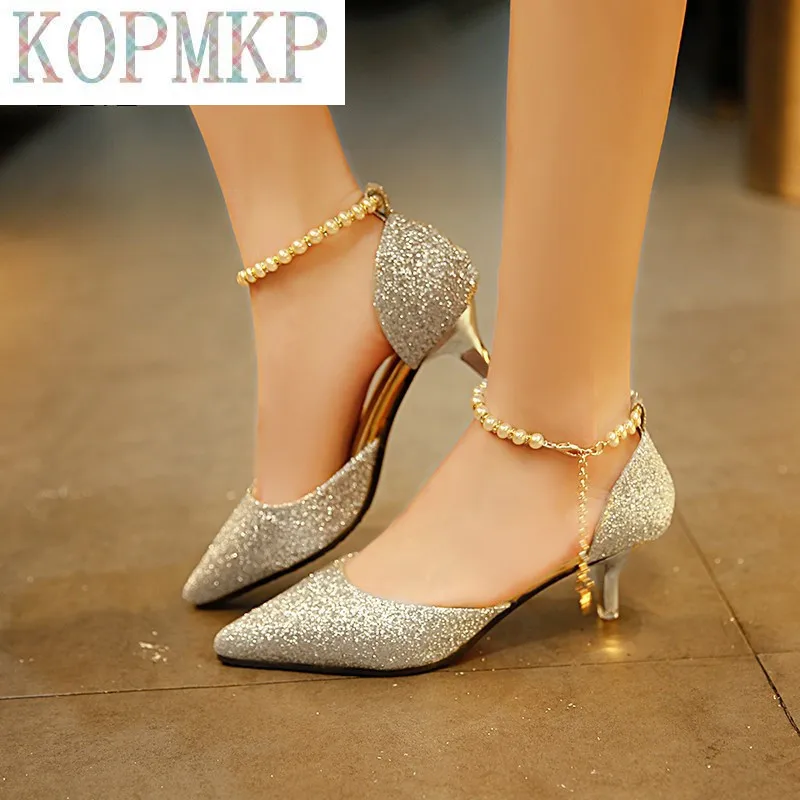 Sexy Pointed Toe Pearl wysokie obcasy buty kobiece moda Hollow z sandałami błyskotka cienkich oddychających butów kobiet pompy