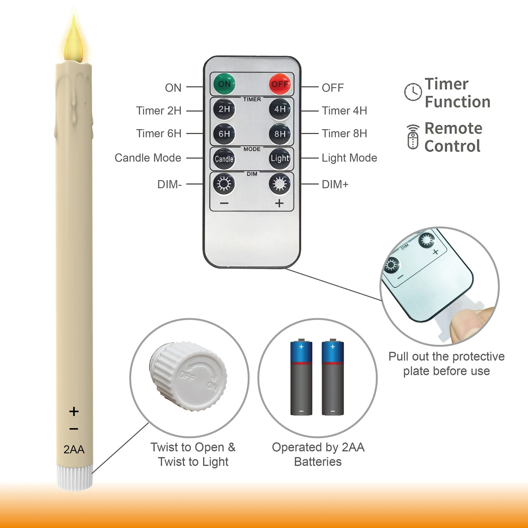 6 Pack Flickering Flameless Taper Candles with Remote and Timer LED Candlesticks Plastic Window Candle Party Indoor Home Decor 7