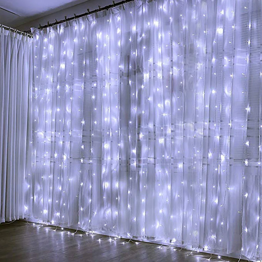 Romantic LED Fairy Curtain String Lights Outdoor 8 Modes 3*3M Icicle Garden Lights for Party Wedding Garland Christma Decoration