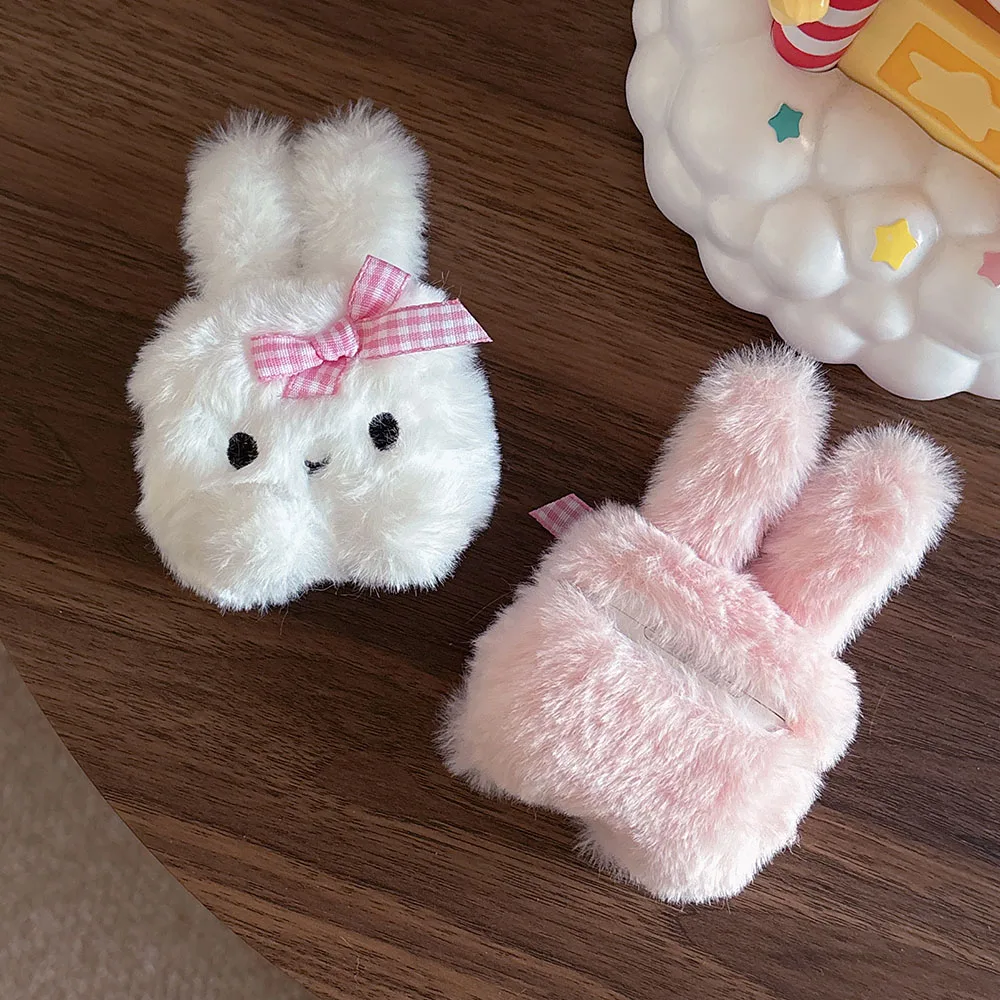 winter gift suitable for girls plush cute pink bow rabbit soft earphone protection case for airpods 1 2 3 4 pro 2 cover coque