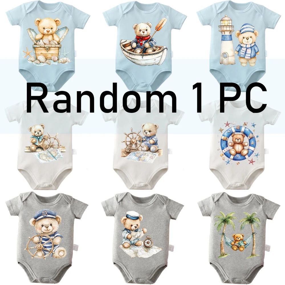 

100% хлопковый комбинезон-боди, 9 моделей, с принтом «Морской мишка», 1 шт. в упаковке (отправка случайная), удобная одежда для малышей, комбинезон для новорожденных от 0 до 12 месяцев
