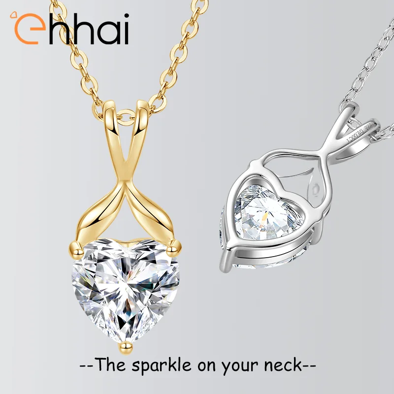 

Ehhai 2CT сердце огранки муассанит пасьянс кулон ожерелье для женщин стерлинговое серебро S925 ювелирные изделия на шею свадебные подарки колье