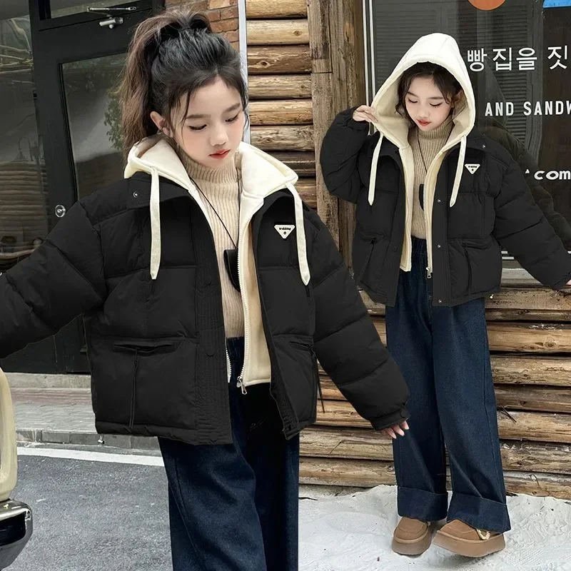 【2025 New】Girl's Thickened Winter Coat Two-in-One Stylish Insulated Jacket for Children Trendy Layered Design for Outdoor