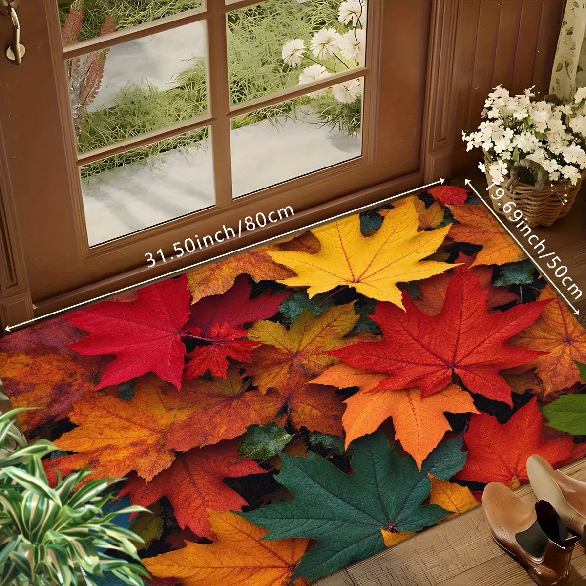 1pc Autumn Multicolor Maple Leaf Print Doormat, Soft Thick Machine Washable Bathroom Mat, Rectangular Low-Pile Home Decor Rug for Kitchen, Bedroom, Laundry Room