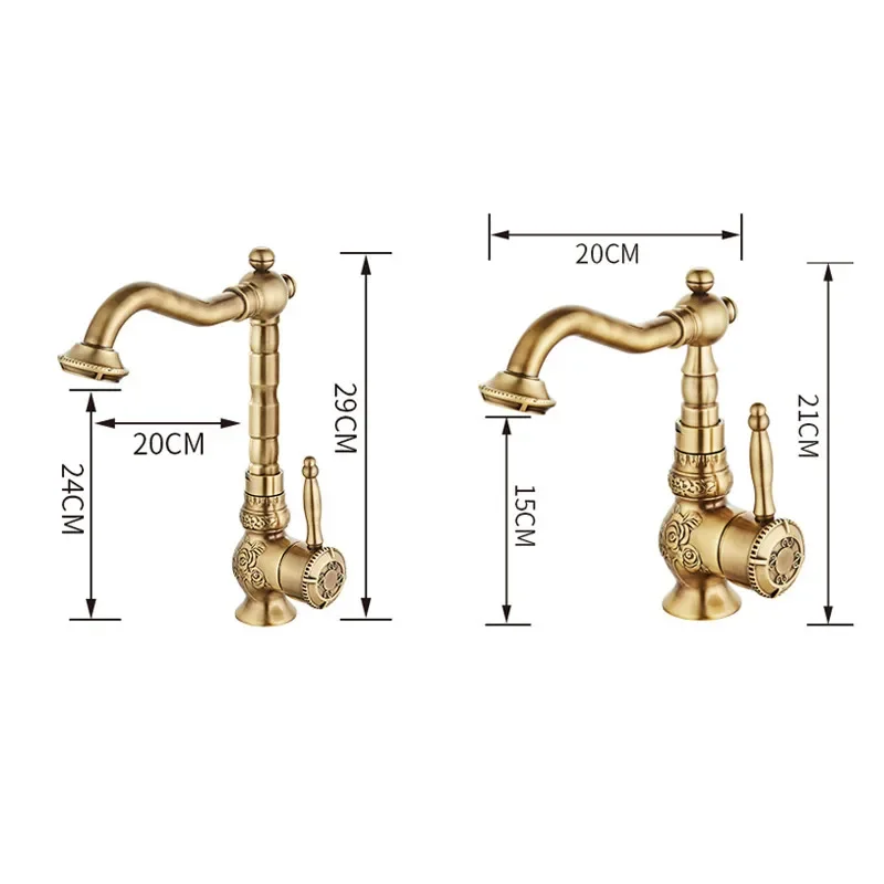 Antiek Messing Badkamer Kraan Wastafel Retro Klassieke Keuken Mengkranen Carving Swivel Singe Handvat Sink Tap Water Kraan