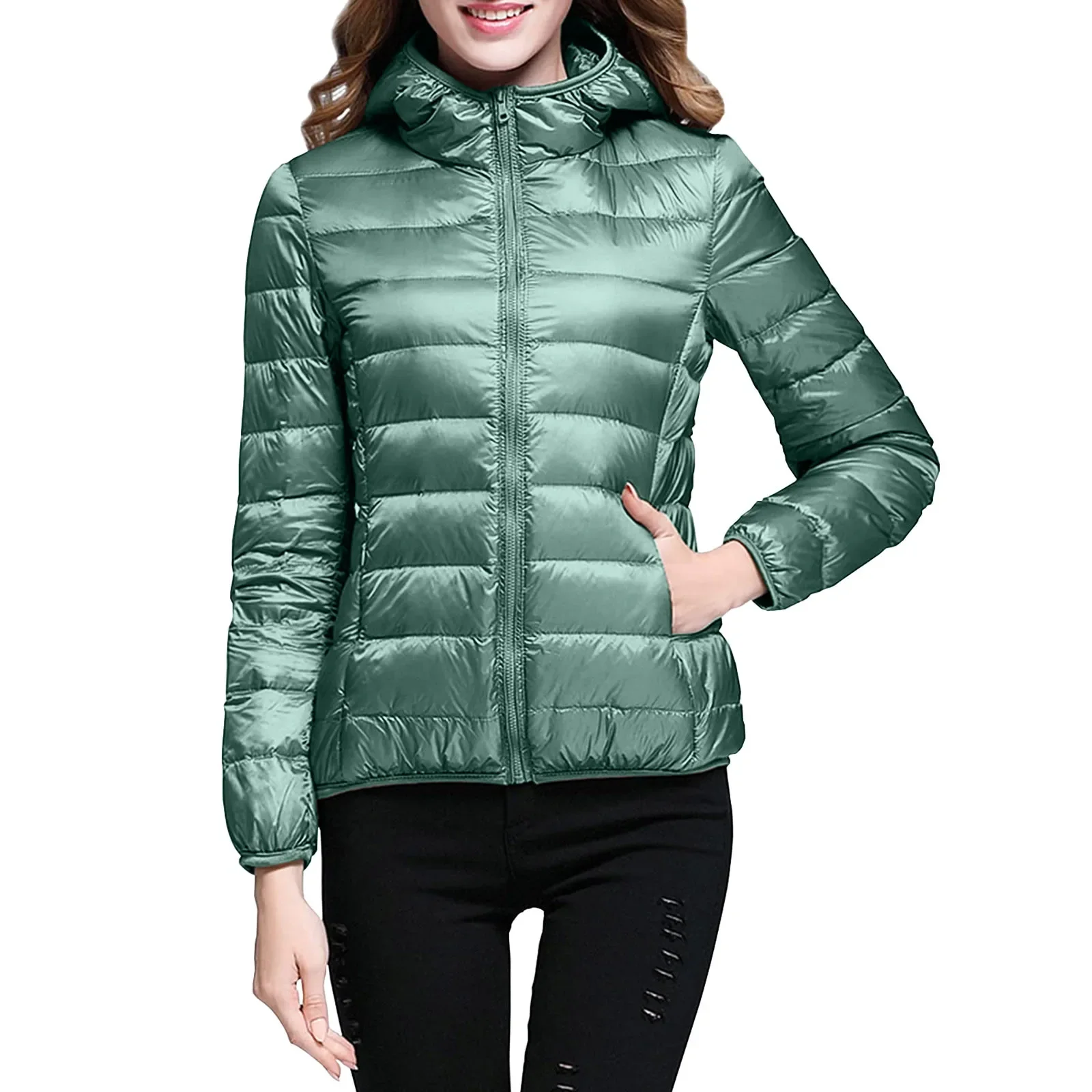 Warm Duck Down Winter Hoody Jackets Ultra-light Women Down Coats Puffer Long Sleeve Warm Slim Portable Thin Female Outwears