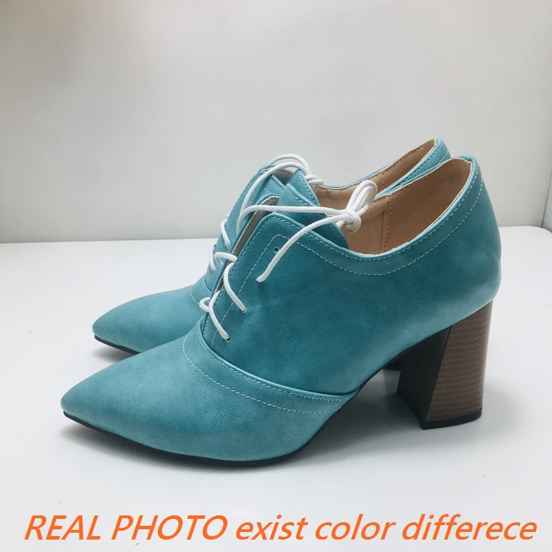 REAVE CAT Sexy Office Lady Pumps Pointed Toe Block High Heels 8cm Lace Up 48 49 50 Vintage Daily Women Shoes Spring