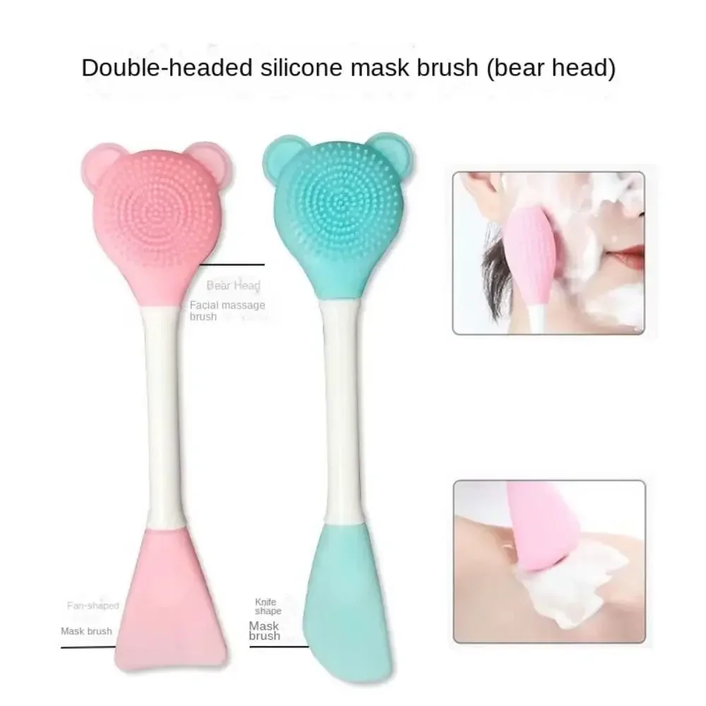 Urso silicone cabeça dupla máscara facial escova facial esfolar remoção de cravo limpador escova lama filme escova facial ferramenta cuidados com a pele