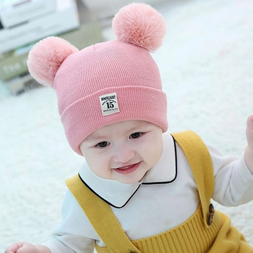 Children\'s Caps Baby Wool Hat Children\'s Thick Hats Warm Earmuff Winter Warm Knit Caps Infant Toddler Cap Kids Pom Pom Hat